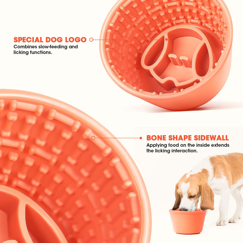 Slow Feeder Dog Bowl,Non-Slip Lick and Freeze Bowl for Dogs,Long Lasting Silicone Licking Mat for All Dog Sizes,Anti-Chocking and Reduce Anxiety(Orange) Orange - PawsPlanet Australia