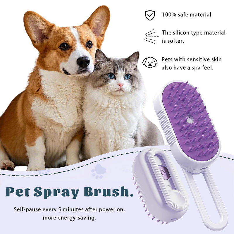 Cat Brush Cat Steam Brush Rechargeable Steamy Pet Grooming For Shedding, Water Spray Massage Brushs, Dog Hair Removal Self Cleaning Brushs Steamer Wet Spa Comb (Purple) - PawsPlanet Australia