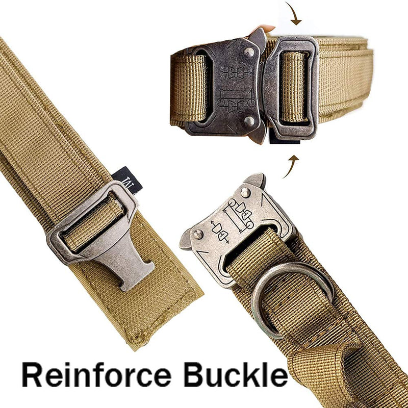 Tactical Dog Collar and Leash Set Tactical Dog Collar with Handle Bungee Leash Adjustable Military Training Nylon Collar Dog Training Collar Leash Set with Control Handleand Metal Buckle （Brown L Large (Pack of 1) Brown SET(collar+leash)