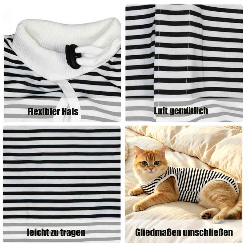 Cat Professional Recovery Suit with Cooling Fabric, Breathable & Cool Body Suits for Abdominal Wounds or Skin Diseases，E-Collar Alternative for Cats, Onesie Cat Clothes After Surgery Striped-Black S