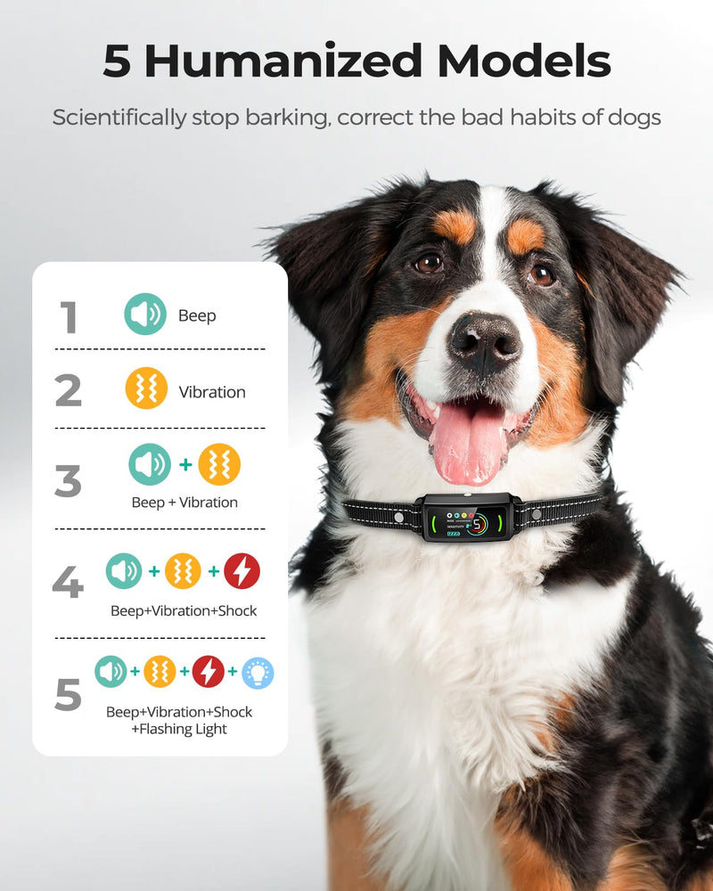 Bark Collar, Rechargeable Dog Bark Collar, Anti Barking Training Collar with Flashing Light, 5 Adjustable Sensitivity Beep Vibration, Bark Collar for Small Medium Large Dogs, IP67 Waterproof Black - PawsPlanet Australia