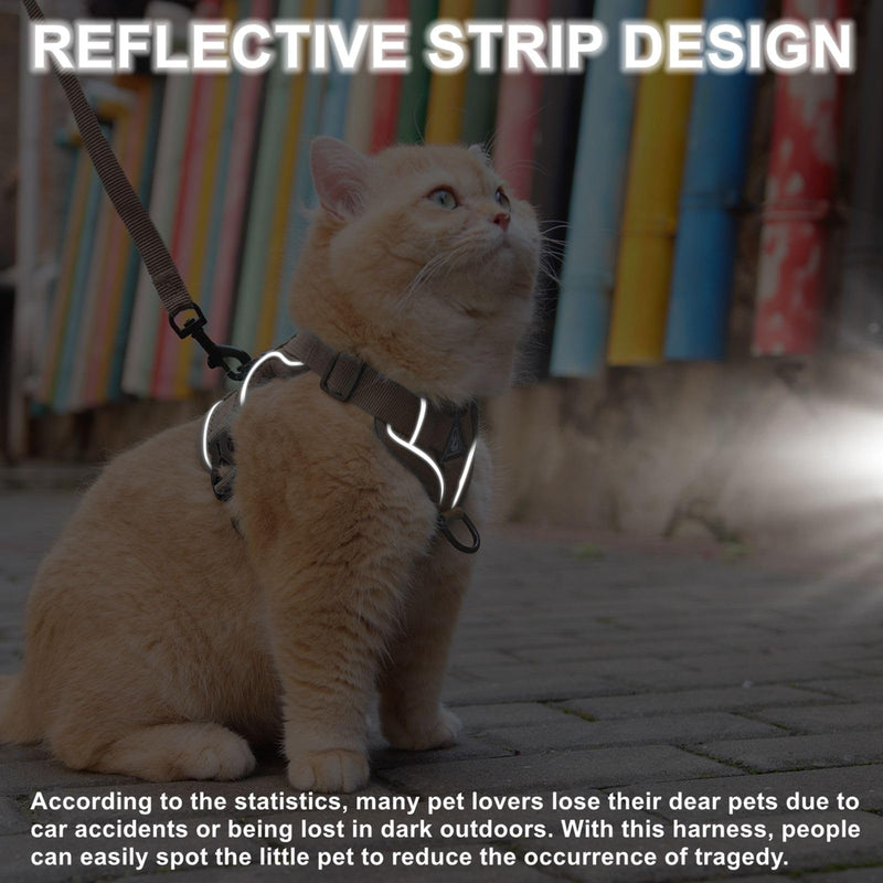 Cat Harness and Leash Set, Upgraded Escape Proof Adjustable Vest with Lead for Large Cat Small Dog Puppy Outdoor Walking, Soft Breathable Mesh Jacket with Reflective Strips for Dark Night L Brown - PawsPlanet Australia