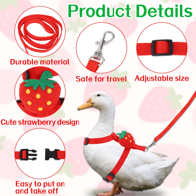 Duck Harness Leash, Duck Leash and Harness Set Cute Strawberry Design Adjustable Pet Walking Rope for Chicken Puppy Bunny Small Animals (S) S - PawsPlanet Australia