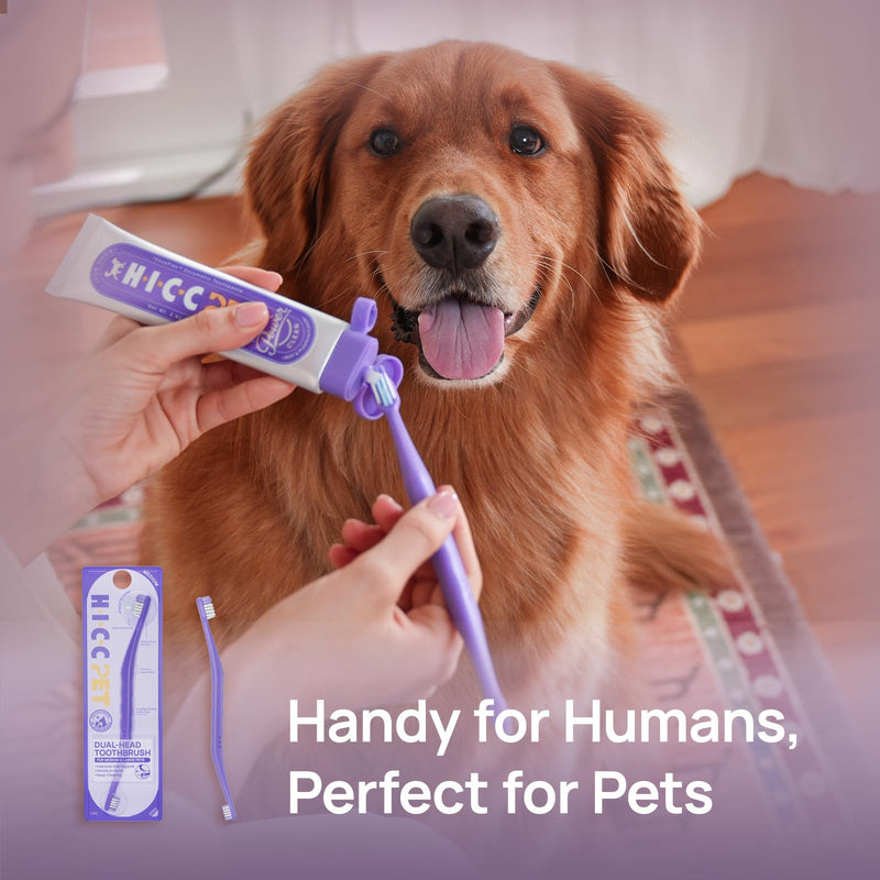 HICC PET Toothbrush for Dogs & Large Cats, Vet-Recommended Ergonomic Pet Toothbrush for Easy Teeth Cleaning, Gentle on Gums, Cat & Dog Dental Care, Improves Oral Hygiene. Toothpaste Not Included Purple for Dogs & Large Cats