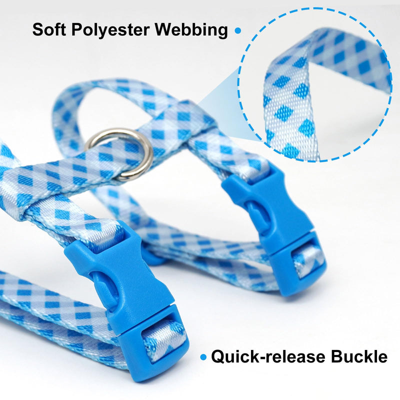 azuza Cat Harness and Leash Set for Safe Walking and Travel, Escape Proof Cat Harness, Lightweight Soft and Comfortable, Adjustable Kitten Harness for Small Medium Large Cats, Blue Plaid Neck Girth: 7"-10", Chest Girth: 10"-17" 3#Blue Plaid