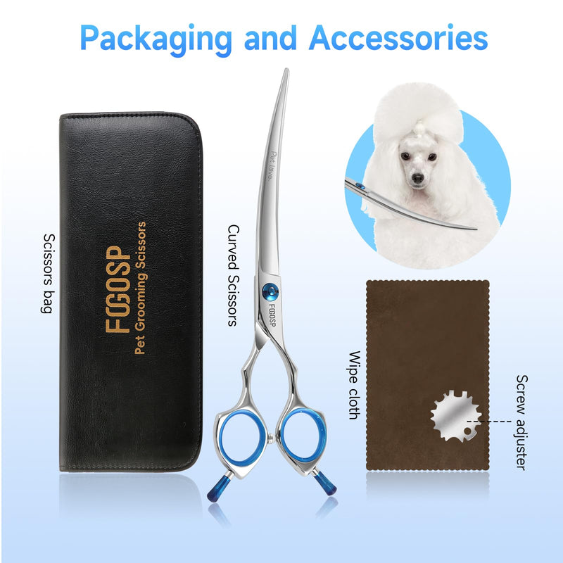 Curved Dog Grooming Scissors 7.5 in Curve Shears for Pet Dogs Cat Japan 440C 30°Arc Upward & Downward Classic Handle for Trimming Face and Paws(7.5, Curved) - PawsPlanet Australia