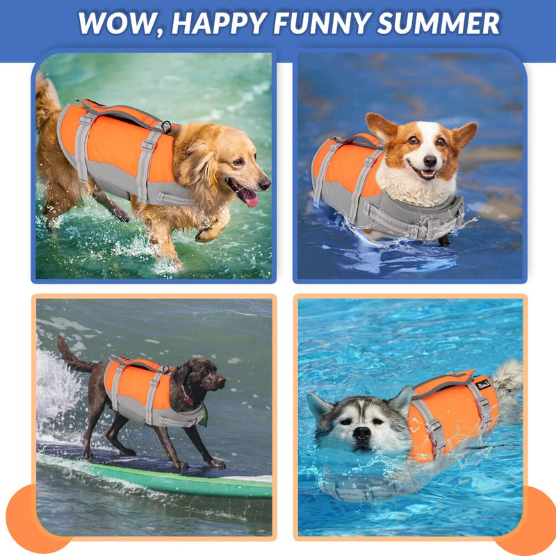 SlowTon Dog Life Jacket, Adjustable Ripstop Dog Life Vest with One Piece Belly Support Superior Buoyancy, Skin-Friendly Neoprene Pet Safety Flotation Vest for Swimming Boating Pool Beach(Orange,M) Medium Grey & Orange - PawsPlanet Australia