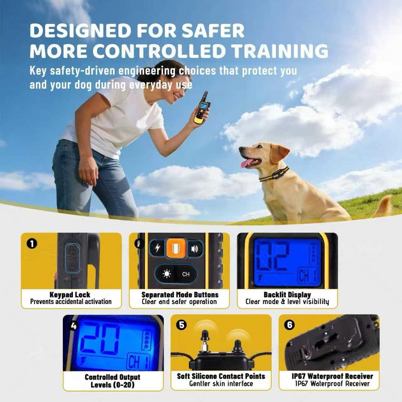 Waterproof Dog Shock Collar with Remote 3300 FT – 3 Modes Beep Vibrate Static, LED Light, 20-Level Adjustable, Rechargeable Training Collar for Small Medium Large Dogs 8-120 lbs - PawsPlanet Australia