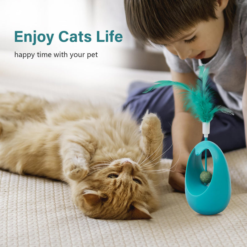 Catnip Toys for Cats with Feathers Tumbler Cat Toy with Edible Catnip Balls, Interactive Funny Toy Kitten Indoor Exercise/Plaything for All Breeds - Blue - PawsPlanet Australia