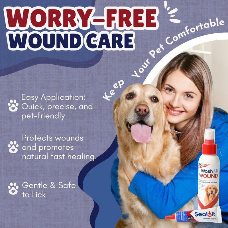 Dog Wound Care Gel & Wash Duo Pack | Styptic Powder Alternative for Dogs & Cats - Quick Stop Bleeding for Cuts (15ml) | Wash It Wound Wash for Dogs & All Pets/Animals to Gently Cleanse Wounds (4oz) - PawsPlanet Australia