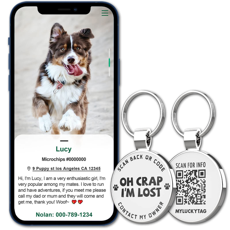 MYLUCKYTAG QR Code Pet ID Tags Dog Tags - Pet Online Profile - Scan QR Receive Instant Pet Location Alert Email Im Lost - PawsPlanet Australia