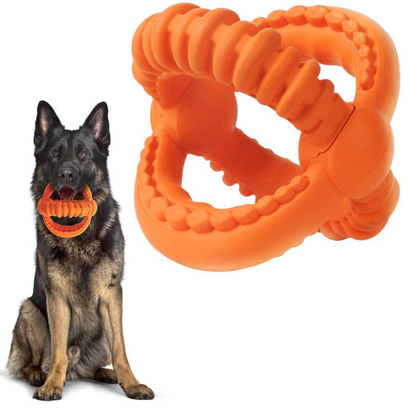 Fida Dog Chew Toys for Aggressive Chewers, 3-in-1 Indestructible Interactive Dog Toys, Unique Detachable Natural Rubber Dog Balls Tug &Fetch Toys for Large Dogs & Medium Dogs(Orange, L) RingBall-Large Orange