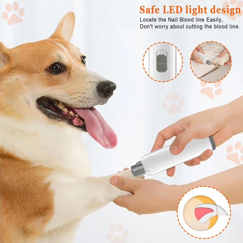 Dog Nail Grinders, Electric Rechargeable Pet Nail Trimmer Low Noise with LED Light 2-Speed Mode for Large Medium Small Dogs & Cats