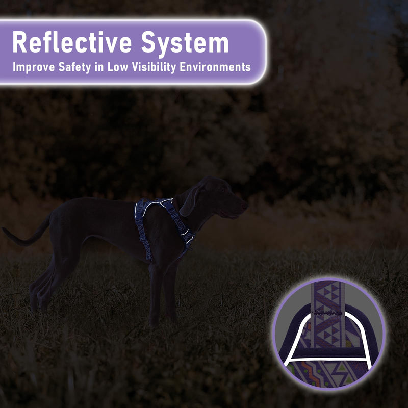 Adjustable Extra Large Dog Vest Harness No-Pull Easy Walking, Cute Pet Harness with Tribal Pattern Breathable Oxford Material 2 Leash Clips and 3 Buckles, German Shepherd, Rottweiler, XL Size Purple Ethnic - PawsPlanet Australia