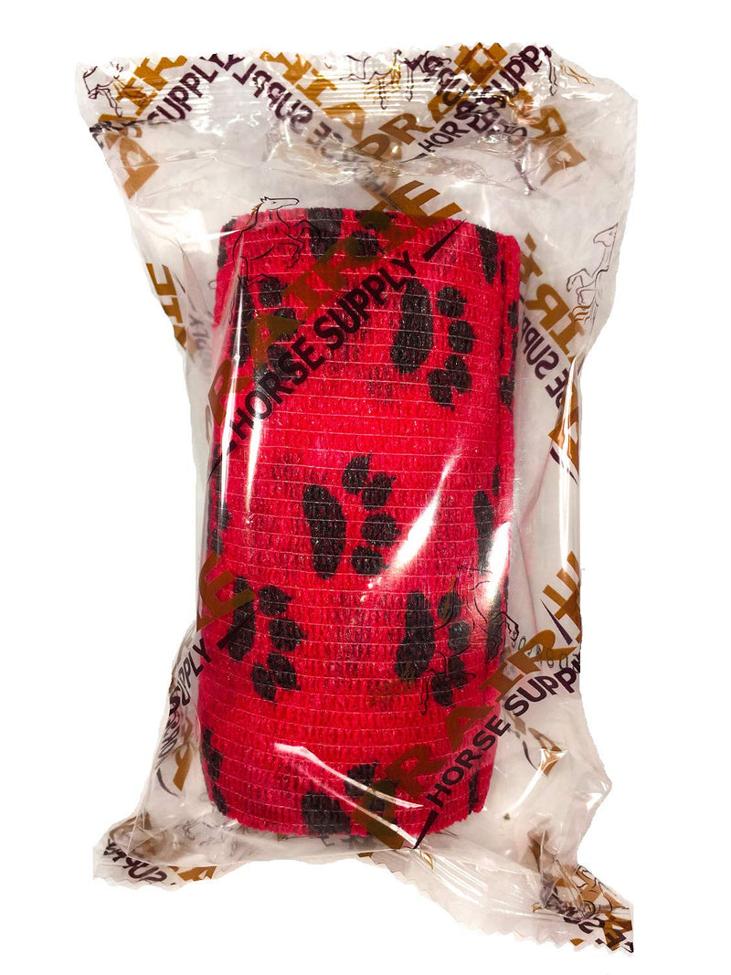 Vet Wrap Wrap Tape (Red with Paw Prints) (2 Pack) (3 Inch x 15 feet) Self Adhesive Adherent Adhering Cohesive Flex Self Stick Bandage Grip Roll Dog Cat Pet Horse 2 Rolls Red With Black Paws - PawsPlanet Australia