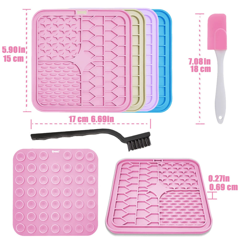 Lick Mat for Dogs and Cats，Cat Licking Pad with Suction Cups for Dog Anxiety Relief，Dog Peanut Butter Lick Pads for Dogs Perfect for Bathing Grooming,Slow Feeders for Dogs and Cats,4Pack pink+purple+blue+beige - PawsPlanet Australia