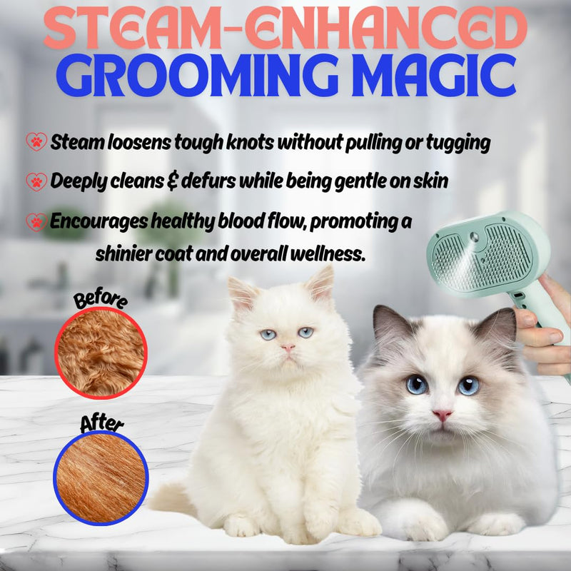 Pet Steam Brush for Cats Dogs, 3-in-1 Cat Grooming Tool with Water Spray and Quick Hair Release Button, Hair Removal Comb for Shedding, Steamy Brush (Pink) Pink - PawsPlanet Australia