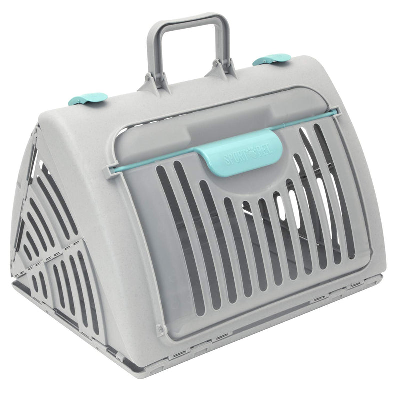 SportPet Large Hard-Sided Travel Cat Carrier - Cat Carrier with Patented Wide Side-Opening Door, Foldable Portable Pet Carrier with Removable Bed for Cats & Small Pets up to 25lbs - Gray Large Carrier w/ Bed (Gray)