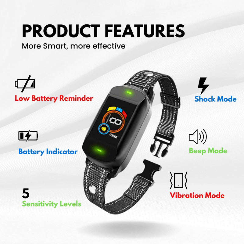 Dog Bark Collar, Rechargeable Smart Collar, Anti Barking Training Collar with 5 Adjustable Sensitivity Beep Vibration Shock, Bark Collar for Large Medium Small Dogs - Black Color Dog Collar - PawsPlanet Australia
