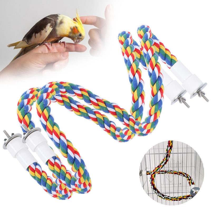 2PCS 60cm/23.6in Bird Rope Perch, 1.8cm Soft Cotton Parakeet Perches, Colorful Bird Cage Accessories with Fixing Screws for Birds to Chew and Stand On - PawsPlanet Australia