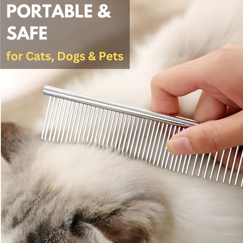Chrome Pet Grooming Comb Premium Stainless Steel Dematting Tool with Rounded Teeth for Dogs & Cats Best for Removing Knots,Tangles,Perfect for Long & Short Haired Pets (Chrome) Chrome - PawsPlanet Australia