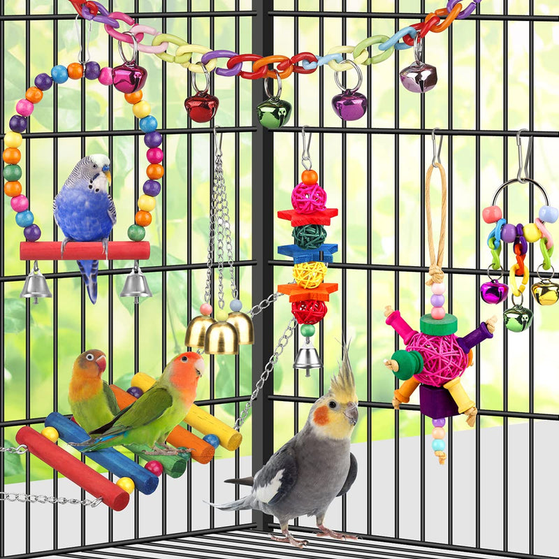Bird Toys for Conures with Colorful Ladder Hammock Bird Cage Accerious Bird Perch Stand Chewing Toys Hanging Bell for Parrot Parakeet Cockatiel Lovebirds - PawsPlanet Australia