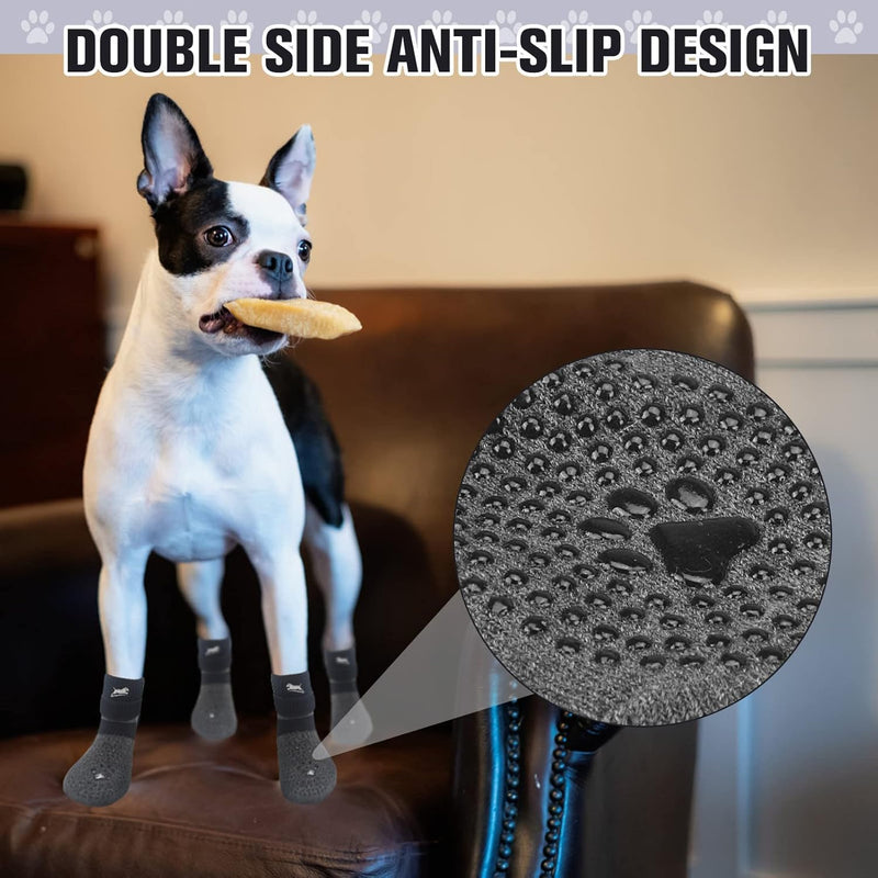 EXPAWLORER 6 Pack Anti-Slip Dog Socks - Non-Slip Double Sides Paw Protectors with Adjustable Straps, Strong Grips Traction Control for Indoor on Hardwood Floor Wear, Black XS X-Small - PawsPlanet Australia