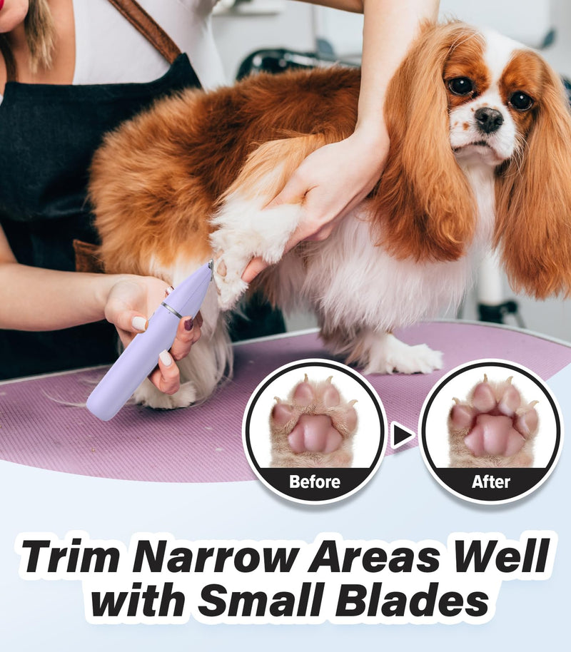 Casfuy Cordless Dog Paw Trimmer - Low Noise Small Dog Clippers with Double Blades USB Rechargeable Grooming Clipper for Dogs Cats and Small Pets for Trimming Hair Around Paws, Eyes, Ears, Face, Rump Purple