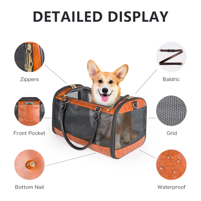 Dog Soft-Sided Carriers Pet Carrier for Small Dogs Cats, Fashion PU Leather Small Dog Carrier Pet Purse, Airline Approved Travel Pet Carrier for Puppy Kitten Small Animals Brown - PawsPlanet Australia