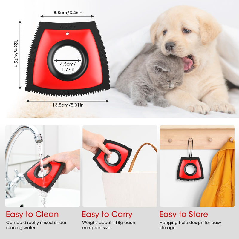Pet Hair Removal Tool, Cat & Dog Hair Remover for Car Couch Furniture Carpet Clothing, Triangle Multi-Surface Pet Hair Remover for Auto Interior Detailing Supplies Mini Pet Hair Detailer Red - PawsPlanet Australia