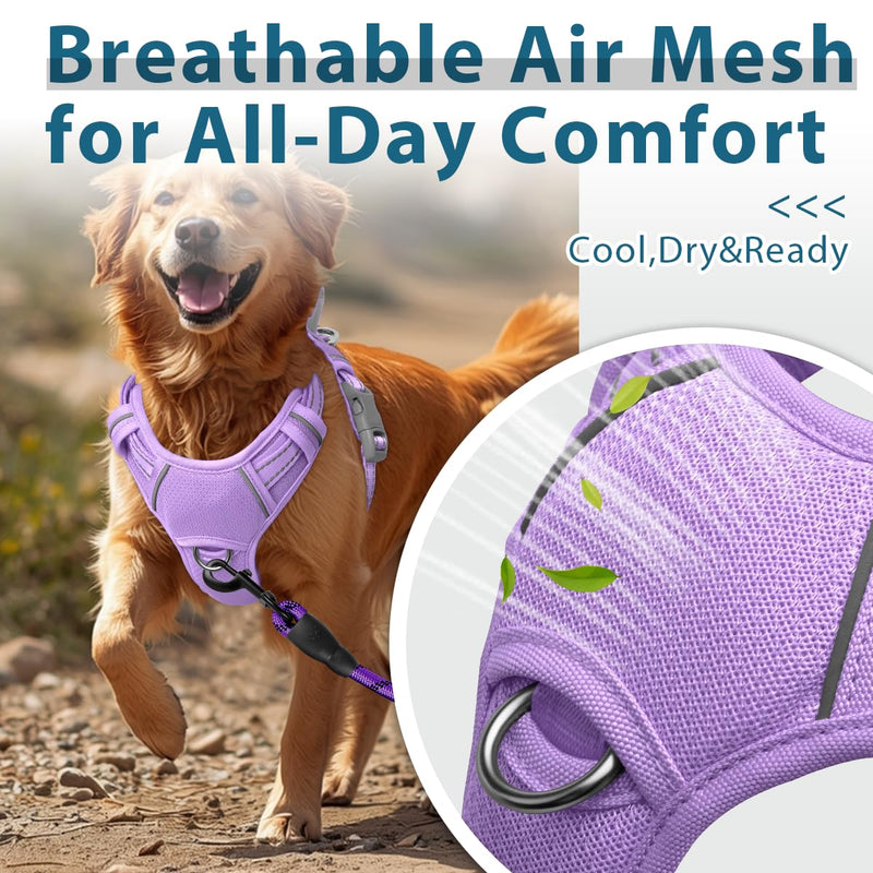 BARKBAY No Pull Dog Harness Front Clip Heavy Duty Reflective Easy Control Handle for Large Dog Walking with ID tag Pocket(Violet Purple,M) Medium(Chest:22-27") Violet Purple