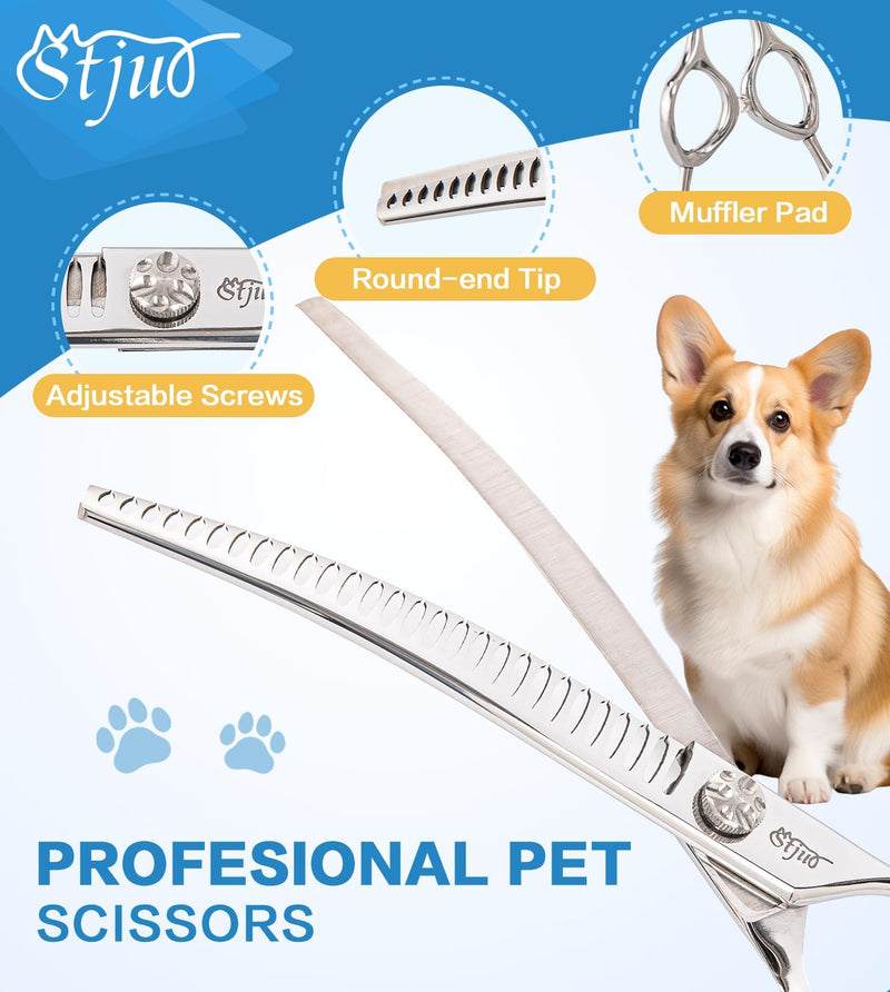 Professional Dog Grooming Scissors, Japanese 440C Stainless Steel, 62 HRC Hardness (Curved Chunker, 7.5'') - PawsPlanet Australia