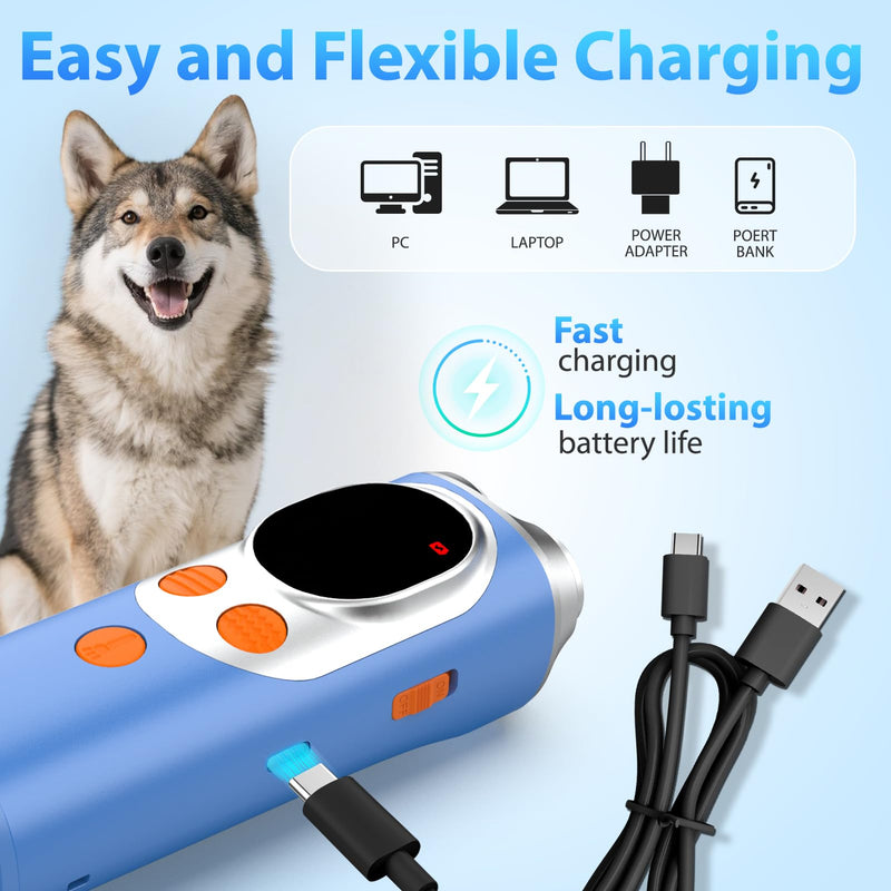 Dog Bark Deterrent Device - 3X Ultrasonic Anti Barking Device for Dogs, Safe & Effective to Stop Neighbor's Dog Barking, with LED Flashlight, Rechargeable, Indoor & Outdoor Dog Behavior Correct Blue - PawsPlanet Australia