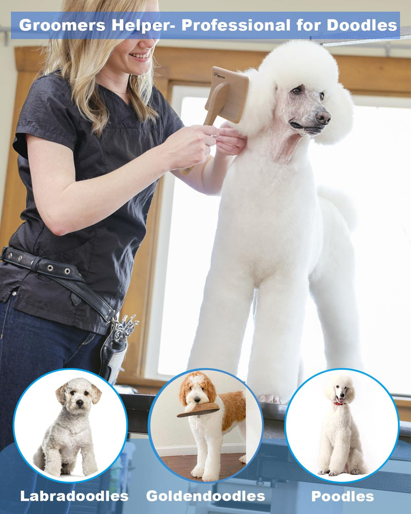 Dog Slicker Brush, Large Dog Brush, Professional Doodles Brush, for Poodles, Goldendoodles and Labradoodles, Easy to Remove Tangles, Mats and Fluff, 3.8''*3.2'' Head, 8'' Body, Large, Wood L - PawsPlanet Australia
