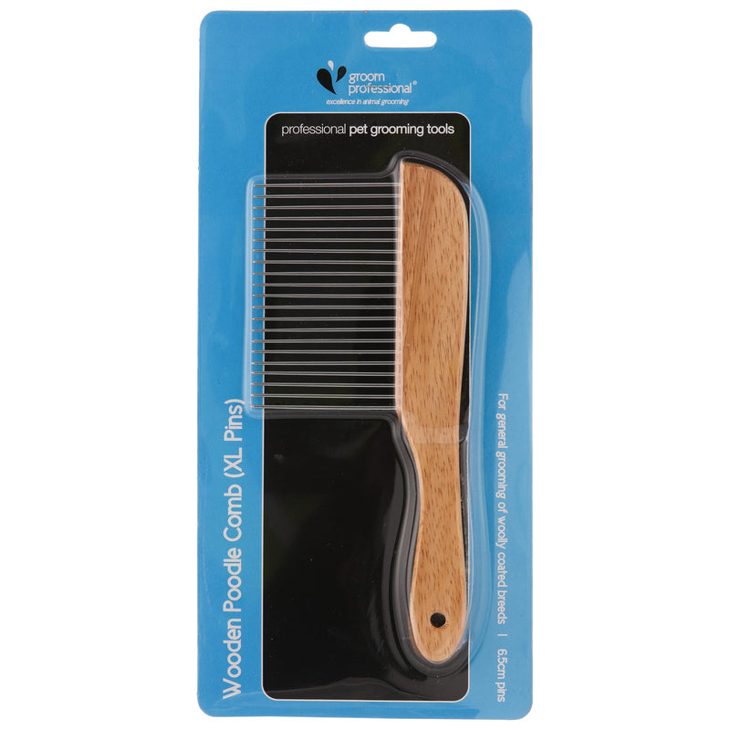 GROOM PROFESSIONAL Wooden Dog Comb - X-Large Pins - Designed for Poodle Coats - Long Enough for All Coats - 6.5cm Pins - For General or Professional Grooming