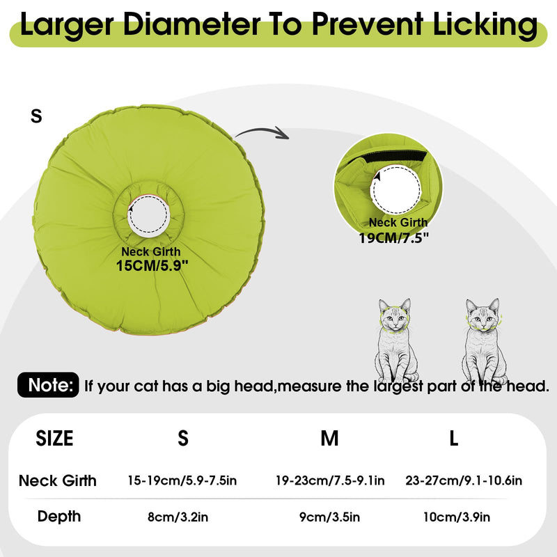 Soft Cat Recovery Collar, Anti-Lick Adjustable Cat Cone, Lightweight After Surgery Protective Collar, Comfortable Alternative to E Collar for Cats, Green S
