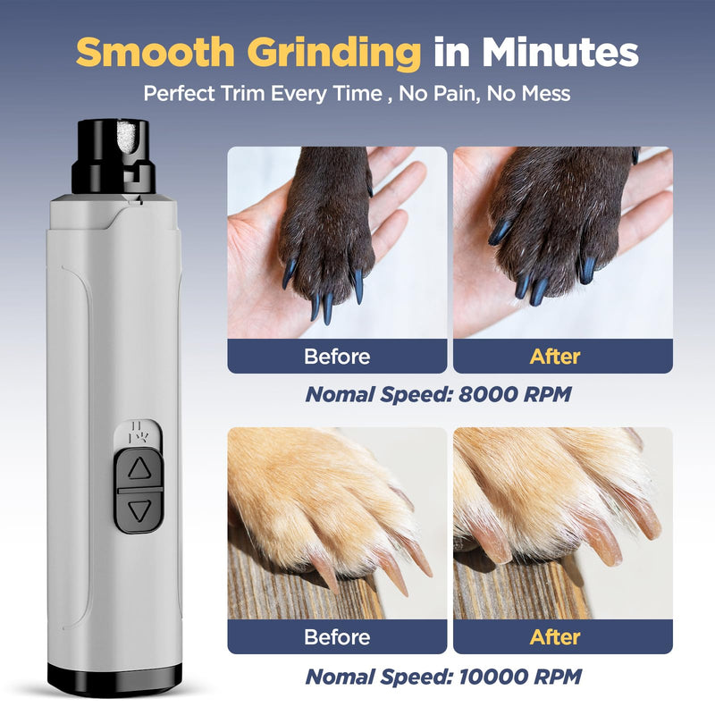 YGGDRA Dog Nail Grinder Upgraded - Professional 2-Speed Super Quiet and Low Vibration Electric Pet Nail Grinder with LED Lights - Painless Paws Grooming & Smoothing for Small to Large Dogs - PawsPlanet Australia