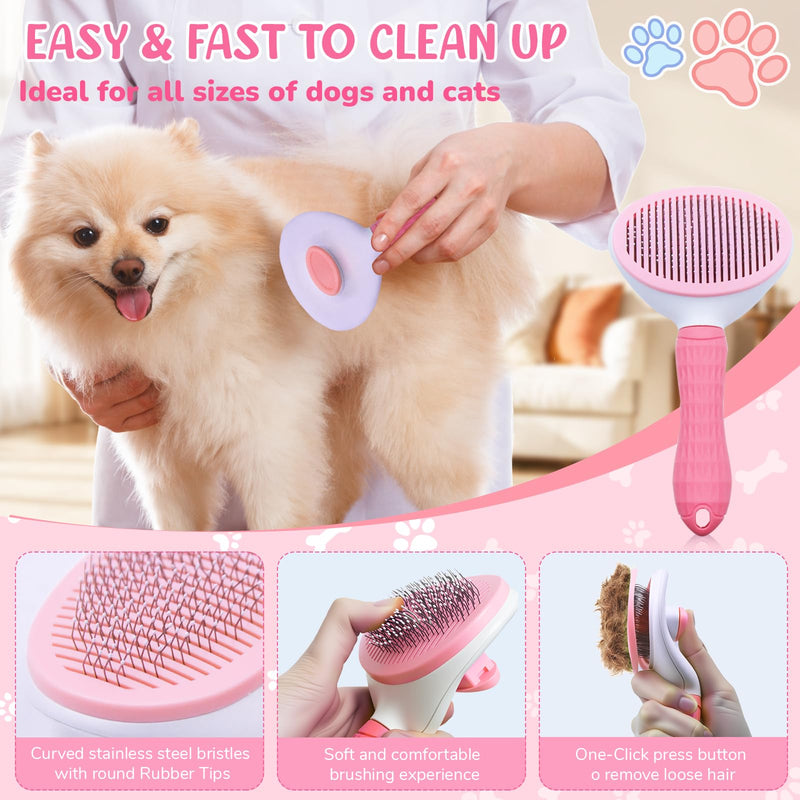 Dog Grooming Kit for Shedding – 8-Piece Pet Grooming Supplies with Deshedding Brush, Bath Gloves, Towels & Silicone Toothbrush | Ideal for Dogs, Cats, Small and Large Pets (Pink) 8 PACK Pink