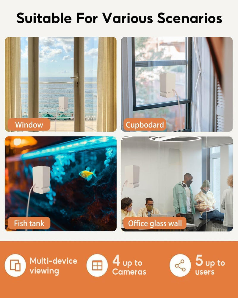 5MP 2K Window Camera,2.4GHz & WiFi Indoor Cameras for Home Security,Dog Camera with Mounting Sticker Al Color Night Vision,Person & Motion Detection, (Light White) light white - PawsPlanet Australia