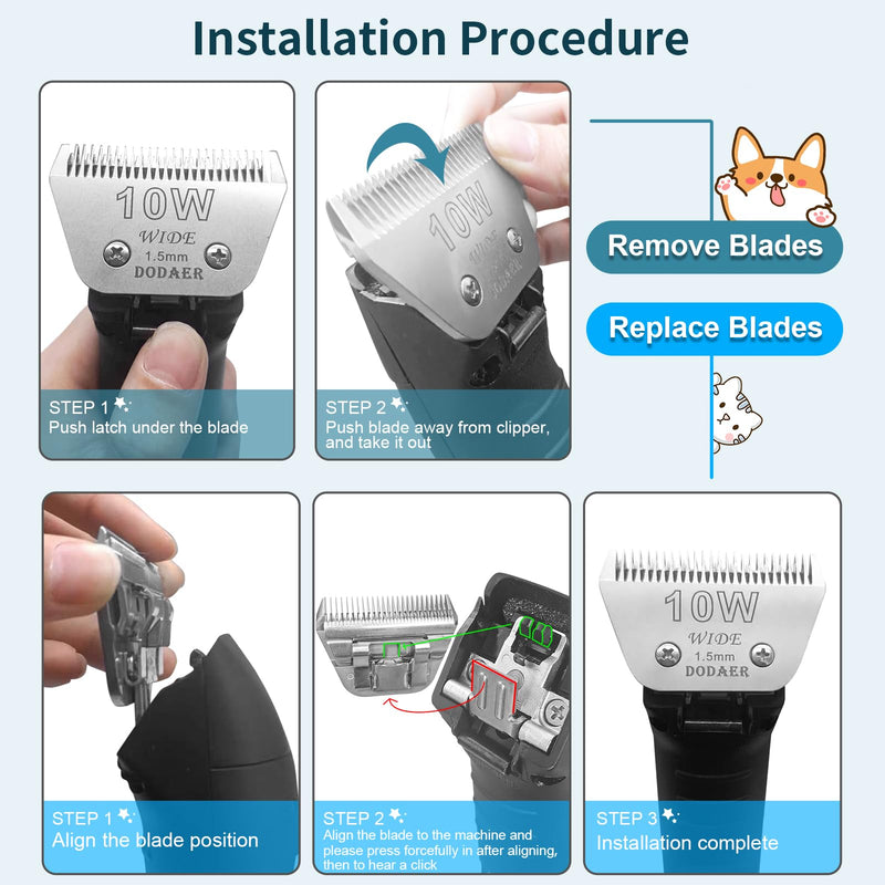 Sizi 10W Dog Grooming Clipper Replacement Blades, Compatible with Ainds, Oster A5, Wahl Km10 and Other Series Clippers, Blade Size-10W Cut Length 1/16"(1.5mm) - PawsPlanet Australia