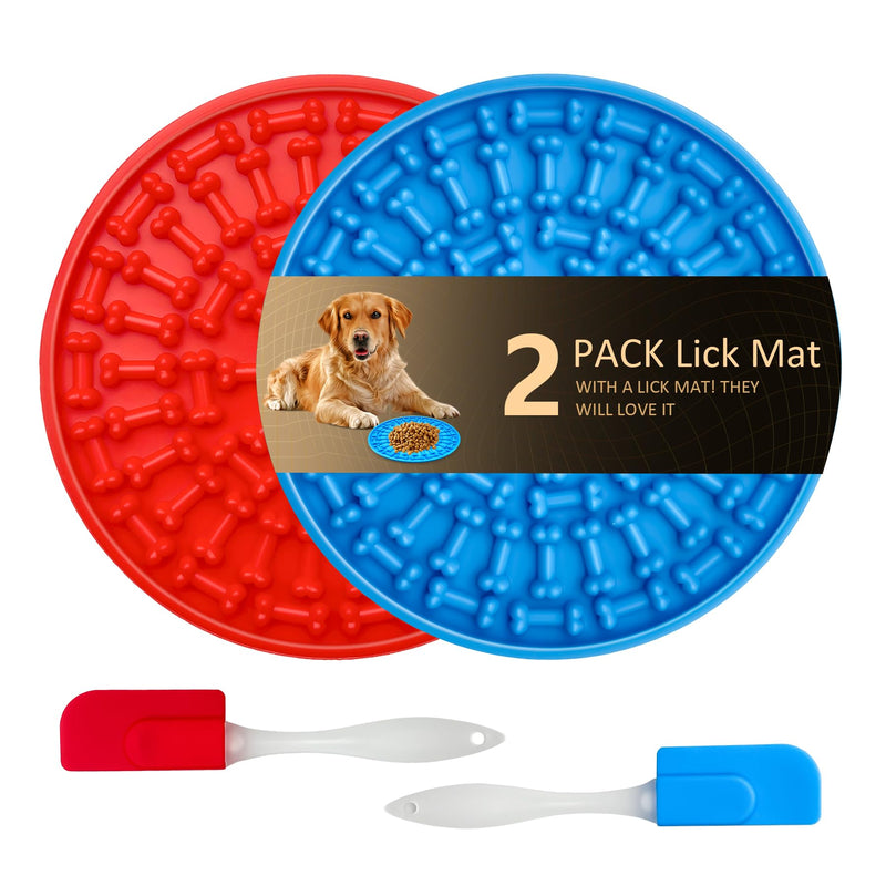 Lick Mat Slow Feeder for Dogs and Cats 2 Pack Licking Mat Pads Anxiety Reducer, Slow Feed Dog Bowl, Perfect for Treats, Yogurt and Peanut Butter, Pets Distraction Calming Mat & 2 Spatula - PawsPlanet Australia