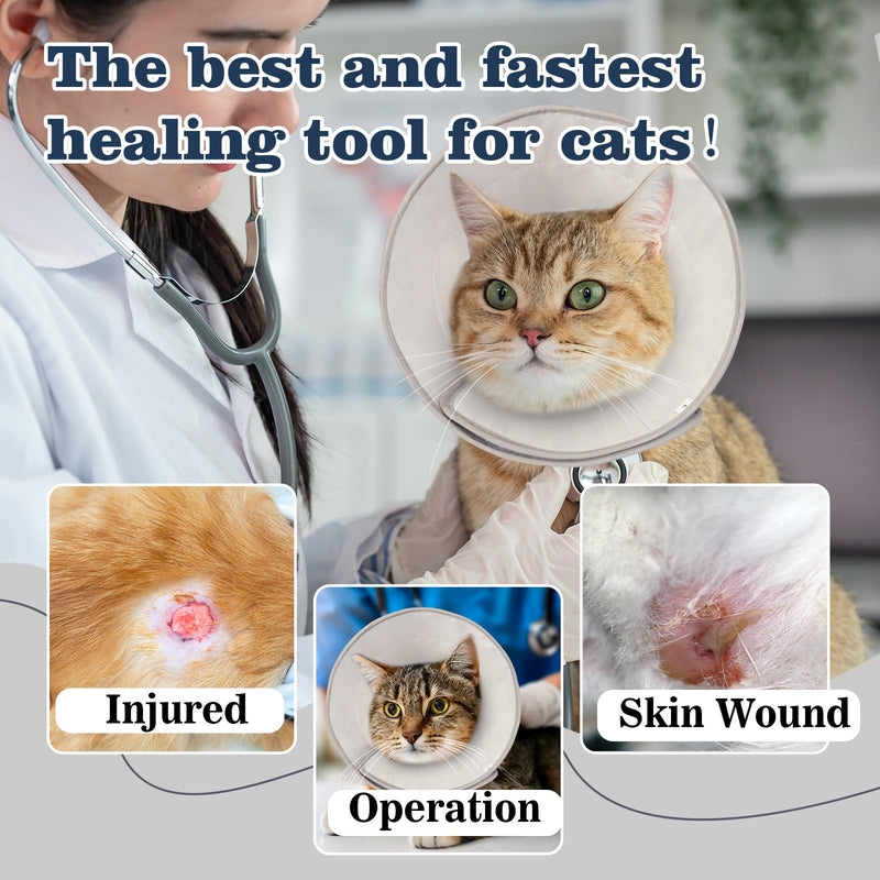 Cat Cone Collar Soft for Wound Healing for Medium Cats(S&M Sized British Shorthair/S&M Sized American Shorthair/Siamese), Surgery Head Cone Anti Licking, Adjustable Cat Recovery Cone Alternative Grey M(Circumference:6.3″-9.45″in)