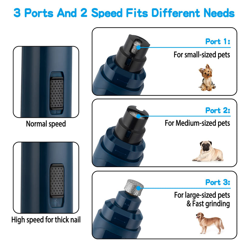 Casfuy Dog Nail Grinder Upgraded - Professional 2-Speed Electric Rechargeable Pet Nail Trimmer Painless Paws Grooming & Smoothing for Small Medium Large Dogs & Cats Navy - PawsPlanet Australia