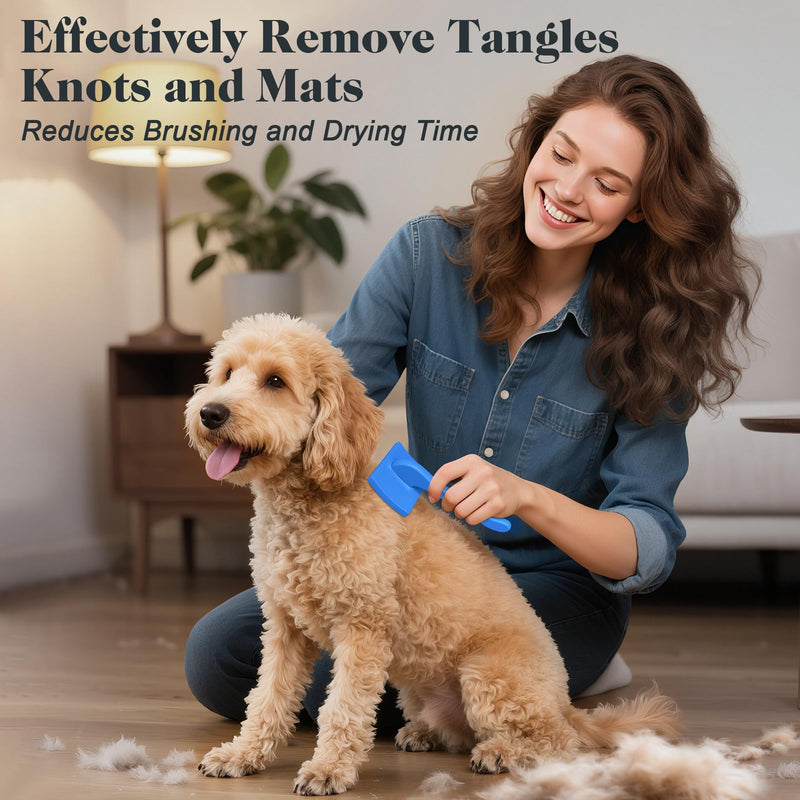 2PCS Slicker Brush for Dogs & Pet Comb,Professional Dog Grooming Brush (Goldendoodles,Poodles,Labradoodles) with Extra Long Pins to Effectively Remove Tangles, Knots and Mats (Blue, Medium) Blue
