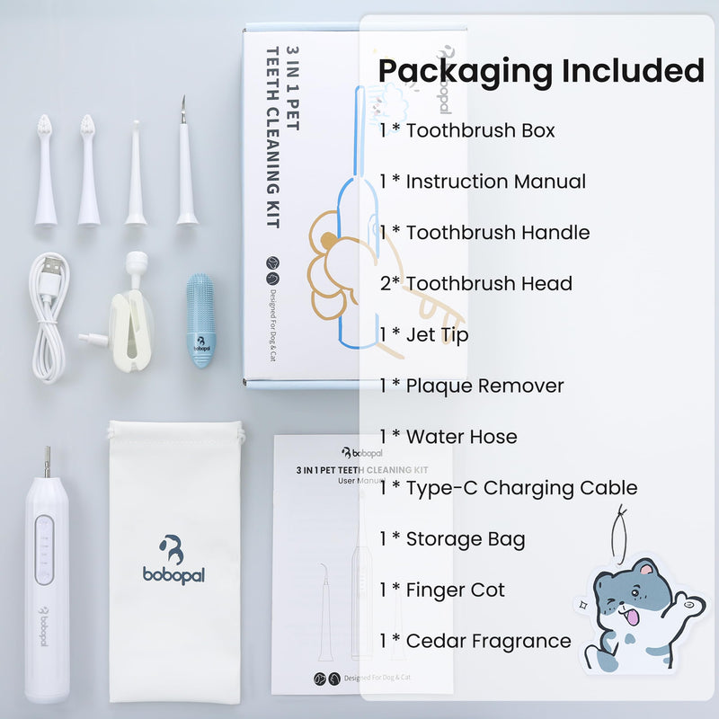 Dog Tooth Brushing Kit,3-in-1 Dog Teeth Cleaning Tools,Ultrasonic Electric Toothbrush & Plaque Remover for Dogs with Water Flosser for Teeth,2 Modes & 3 Intensity Levels,IPX7,1100mAh Battery - PawsPlanet Australia
