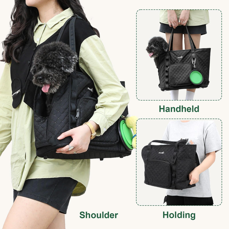 Pecute Dog Purse Carrier, Dog Carrier with Pockets for Small Dogs, Fits Dogs 5.5 lbs to 11 lbs, Cat and Puppies Tote Bag, Outing, Travel, Vet, Black 15.2"L x 7.4"W x 11.7"H - PawsPlanet Australia