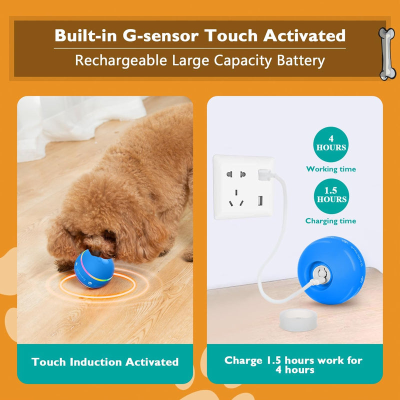 BENTOPAL Interactive Dog Toy Wicked Ball for Indoor Cats/Dogs with Motion Activated/USB Rechargeable Blue - PawsPlanet Australia