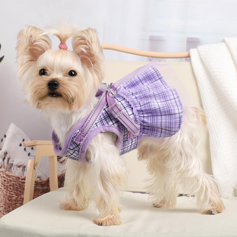 Small Dog Harness and Leash Set, Gauzy Dress Vest Harness, Breathable Adjustable No Pull Dog Harnesses for Small Medium Dogs Outdoor Walking Pet Supplies, Purple with Leash, Medium - PawsPlanet Australia