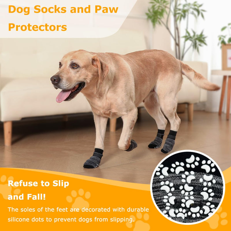 Dog Socks 12 Pack to Prevent Licking Paws, Anti Slip Dog Booties and Paw Protectors for Hardwood Floors Hot Pavement, Suitable for Small Medium Large Senior Dogs - Size Large - PawsPlanet Australia