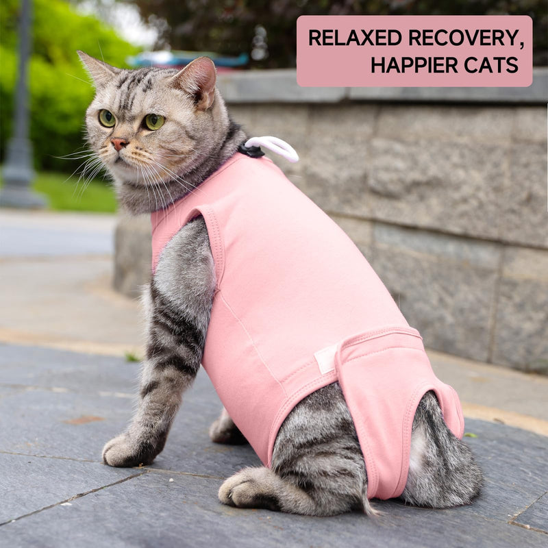 Cat Recovery Suit for Surgery, Soft Stretchy Cat Onesie, Kitten Surgical Recovery Suit with Snap Opening, Breathable Cat Body Suit After Spay, Comfortable E Collar Alternative Pink M Medium